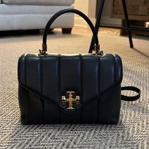 Tory Burch Black Quilted Purse with Gold Chain